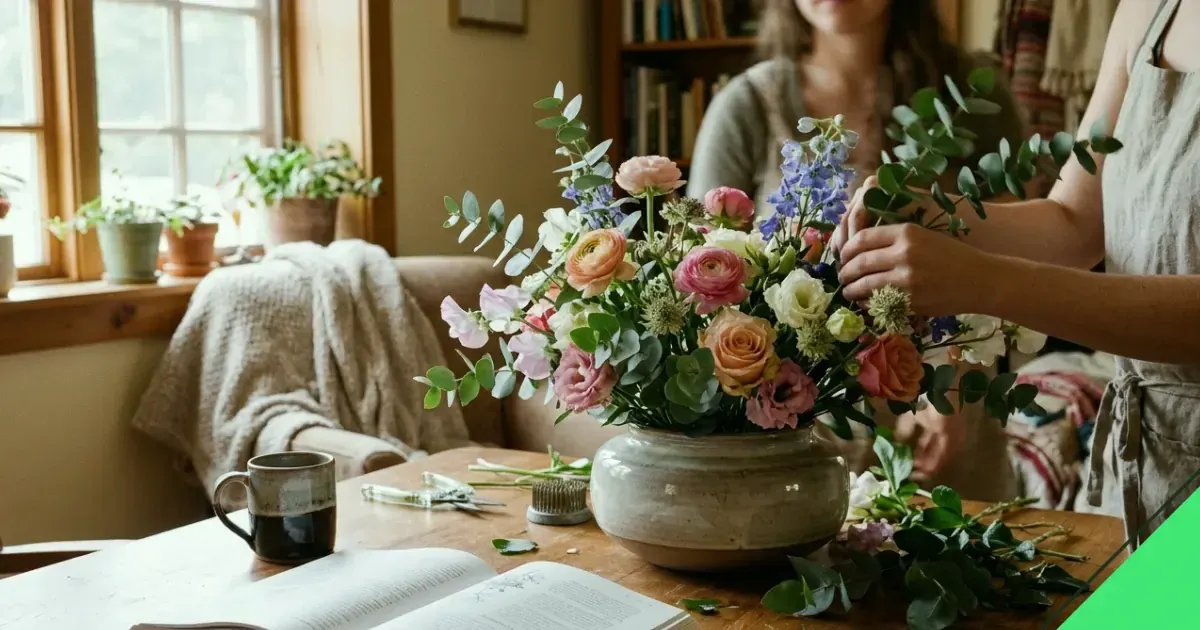 Structure, angle and anchor: arranging flowers in a low wide vase